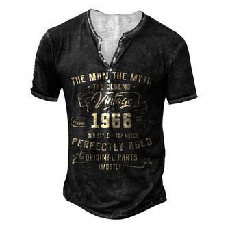 Mens Man Myth Legend 1966 56Th Birthday For 56 Years Old Men's Henley Button-Down 3D Print T-shirt - Thegiftio UK