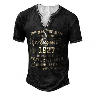 Mens Man Myth Legend August 1927 95Th Birthday Gift 95 Years Old Men's Henley Button-Down 3D Print T-shirt - Thegiftio UK