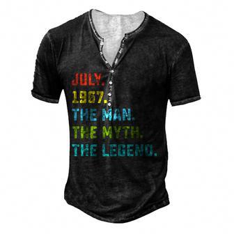 Mens Man Myth Legend July 1967 55Th Birthday Gift 55 Years Old Men's Henley Button-Down 3D Print T-shirt - Thegiftio UK