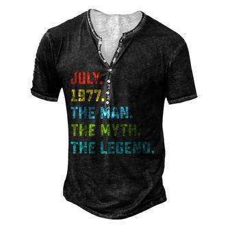 Mens Man Myth Legend July 1977 45Th Birthday Gift 45 Years Old Men's Henley Button-Down 3D Print T-shirt - Thegiftio UK