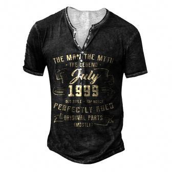 Mens Man Myth Legend July 1999 23Rd Birthday Gift 23 Years Old Men's Henley Button-Down 3D Print T-shirt - Thegiftio UK