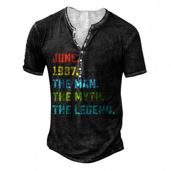 Mens Man Myth Legend June 1987 35Th Birthday Gift 35 Years Old V2 Men's Henley Button-Down 3D Print T-shirt - Thegiftio UK