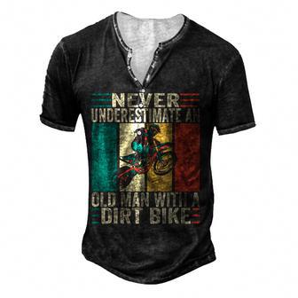 Mens Never Underestimate An Old Man With A Dirt Bike Men's Henley Button-Down 3D Print T-shirt - Thegiftio UK