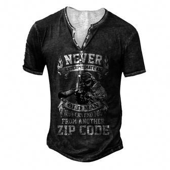 Mens Old Man Who Can End You From Another Zip Code Sniper Veteran Men's Henley Button-Down 3D Print T-shirt - Thegiftio UK