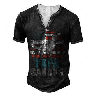 Mens Papasaurus T Rex Dinosaur Papa Saurus American Flag Gift Men's Henley Button-Down 3D Print T-shirt - Thegiftio UK