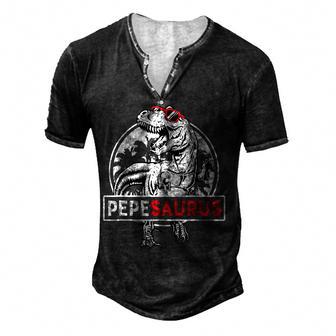 Mens Pepesaurus T Rex Dinosaur Pepe Saurus Fathers Day Gift Men's Henley Button-Down 3D Print T-shirt - Thegiftio UK