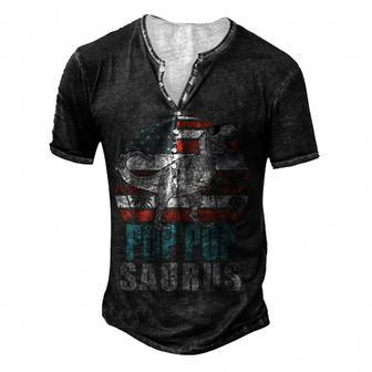 Mens Pop Popsaurus T Rex Dinosaur Grandpa Saurus American Flag Men's Henley Button-Down 3D Print T-shirt - Thegiftio UK