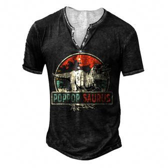 Mens Poppopsaurus T Rex Dinosaur Poppop Saurus Fathers Day Gift Men's Henley Button-Down 3D Print T-shirt - Thegiftio UK