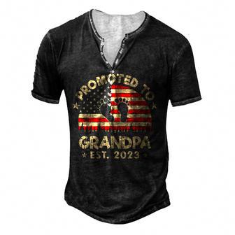 Mens Promoted To Grandpa 2023 First Time Fathers Day New Dad Gift Men's Henley Button-Down 3D Print T-shirt - Thegiftio UK