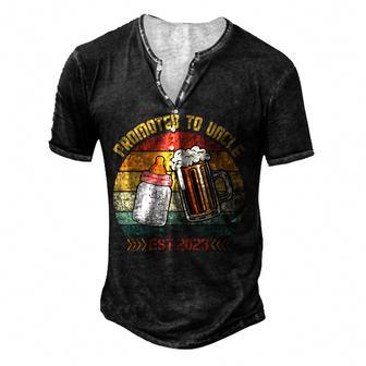 Mens Promoted To Uncle 2023 Funny For New Uncle Men's Henley Button-Down 3D Print T-shirt - Thegiftio UK