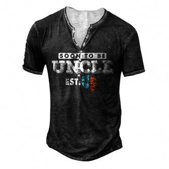 Mens Promoted To Uncle Est 2023 Pregnancy Soon To Be Uncle Gift Men's Henley Button-Down 3D Print T-shirt - Thegiftio UK