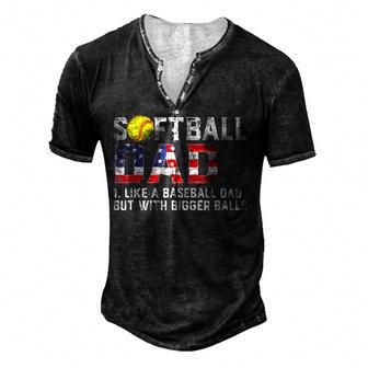 Mens Softball Dad Us Flag Vintage Loves Baseball Fathers Day Men's Henley Button-Down 3D Print T-shirt - Thegiftio UK