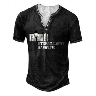 Mens Street Light Manifesto Men's Henley Button-Down 3D Print T-shirt - Thegiftio UK