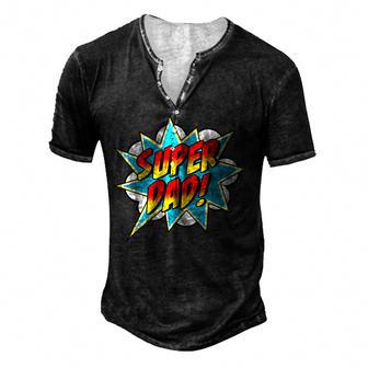 Mens Super Dad Comic Book Superhero Fathers Day Men's Henley Button-Down 3D Print T-shirt - Thegiftio UK