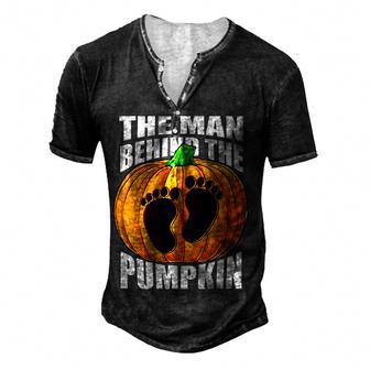 Mens The Man Behind The Pumpkin Dad Halloween Pregnancy Reveal Men's Henley Button-Down 3D Print T-shirt - Thegiftio UK