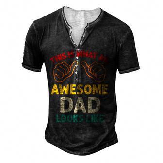 Mens This Is What An Awesome Dad Looks Like Fathers Day Men's Henley Button-Down 3D Print T-shirt - Thegiftio UK