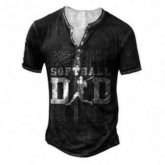 Mens Vintage American Flag Softball Dad Fathers Day Apparel Gift Men's Henley Button-Down 3D Print T-shirt - Thegiftio UK