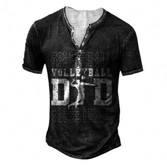 Mens Vintage American Flag Volleyball Dad Fathers Day Apparel Men's Henley Button-Down 3D Print T-shirt - Thegiftio UK