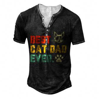 Mens Vintage Best Cat Dad Ever Cat Daddy Fathers Day Gift Cat Dad Men's Henley Button-Down 3D Print T-shirt - Thegiftio UK