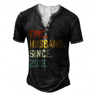 Mens Vintage Epic Husband Since 2012 Men's Henley Button-Down 3D Print T-shirt - Thegiftio UK