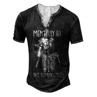 Mentally Ill But Totally Chill Halloween Costume Skeleton V3 Men's Henley Button-Down 3D Print T-shirt - Thegiftio UK