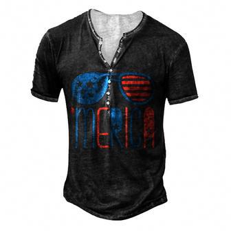 Merica American Flag Aviators Toddler 4Th July White Men's Henley Button-Down 3D Print T-shirt - Thegiftio UK