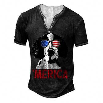 Merica Englisth Springer Spaniel American Flag 4Th Of July Men's Henley Button-Down 3D Print T-shirt - Thegiftio UK