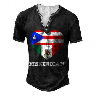 Mexirican Mexico Puerto Rican Boricua Flags Men's Henley Button-Down 3D Print T-shirt - Thegiftio UK