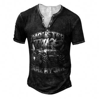 Monster Truck Are My Jam For Monster Truck Lovers Men & Kids Men's Henley Button-Down 3D Print T-shirt - Thegiftio UK