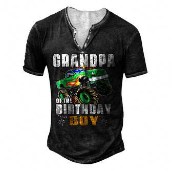 Monster Truck Family Matching Grandpa Of The Birthday Boy Men's Henley Button-Down 3D Print T-shirt - Thegiftio UK