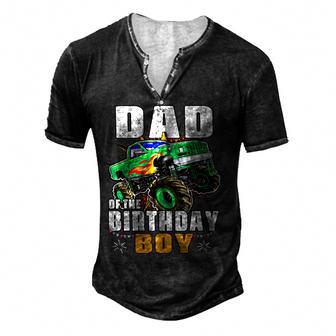 Monster Truck Family Matching Party Dad Of The Birthday Boy Men's Henley Button-Down 3D Print T-shirt - Thegiftio UK