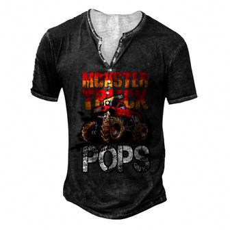 Monster Truck Pops Retro Vintage Monster Fathers Day Men's Henley Button-Down 3D Print T-shirt - Thegiftio UK