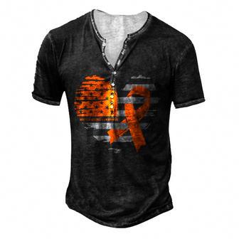 Ms Multiple Sclerosis Awareness Love Heart Usa American Flag Men's Henley Button-Down 3D Print T-shirt - Thegiftio UK