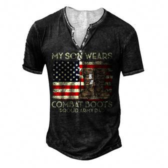 My Son Wears Combat Boots Proud Veteran Army Dad Usa Flag V2 Men's Henley Button-Down 3D Print T-shirt - Thegiftio UK