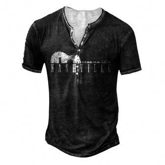 Nashville Skyline Tennessee Country Music Guitar Player V3 Men's Henley Button-Down 3D Print T-shirt - Thegiftio UK