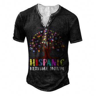 National Hispanic Heritage Month Hand Flag Tree Roots Latino Men's Henley Button-Down 3D Print T-shirt - Thegiftio UK