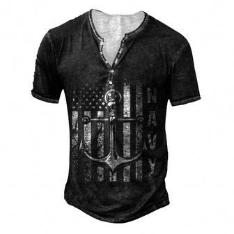 Navy Anchor And Us Flag Men's Henley Button-Down 3D Print T-shirt - Thegiftio UK