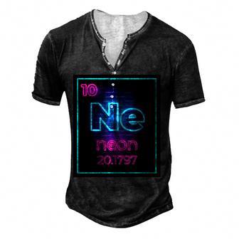 Neon Element Of The Chemistry Periodic Table For Scientists Men's Henley Button-Down 3D Print T-shirt - Thegiftio UK