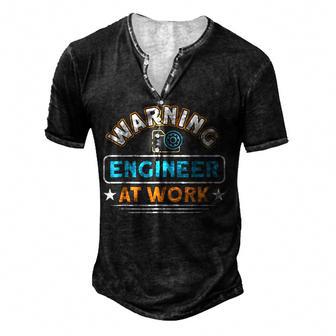 Network Engineer Warning Engineer At Work Software Director Men's Henley Button-Down 3D Print T-shirt - Thegiftio UK