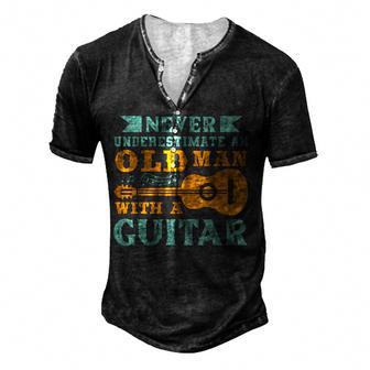 Never Underestimate An Old Man With A Guitar V2 Men's Henley Button-Down 3D Print T-shirt - Thegiftio UK