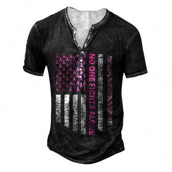 No One Fights Breast Cancer Alone Usa Flag Pink Ribbon Men's Henley Button-Down 3D Print T-shirt - Thegiftio UK