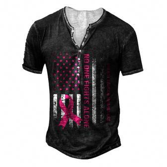 No One Fights Breast Cancer Alone Usa Flag Pink Ribbon Men's Henley Button-Down 3D Print T-shirt - Thegiftio UK