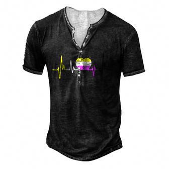 Nonbinary Pride Heartbeat Lgbt Non Binary Flag Heartbeat Men's Henley Button-Down 3D Print T-shirt - Thegiftio UK