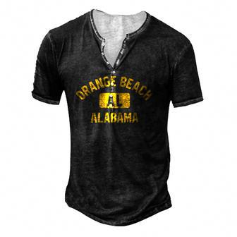Orange Beach Al Alabama Gym Style Distressed Amber Print Men's Henley T-Shirt | Mazezy