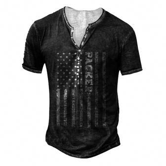 Packer American Flag Men's Henley Button-Down 3D Print T-shirt - Thegiftio UK