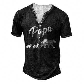 Papa Bear Two Cubs Daddy Bear Twin Papa 2 Kids Men's Henley Button-Down 3D Print T-shirt - Thegiftio UK