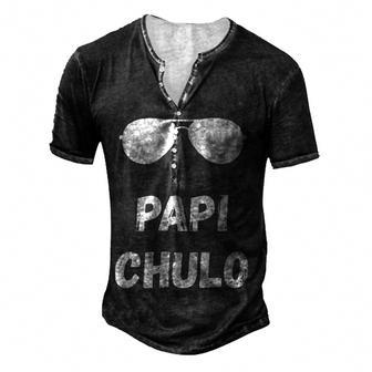Papi Chulo Daddy Fathers Day Best Papa Men's Henley Button-Down 3D Print T-shirt - Thegiftio UK