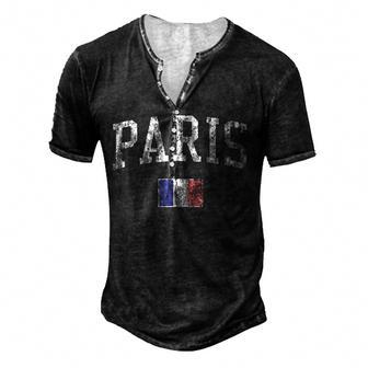 Paris France Vintage Sports Design French Flag Men's Henley Button-Down 3D Print T-shirt - Thegiftio UK