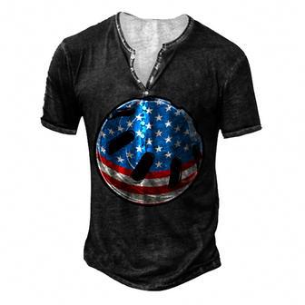Patriotic American Flag Wiffleball Gift For Men 4Th Of July Men's Henley Button-Down 3D Print T-shirt - Thegiftio UK