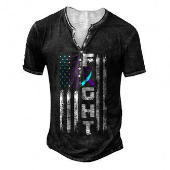 Patriotic American Us Flag Suicide Prevention Awareness Men's Henley Button-Down 3D Print T-shirt - Thegiftio UK